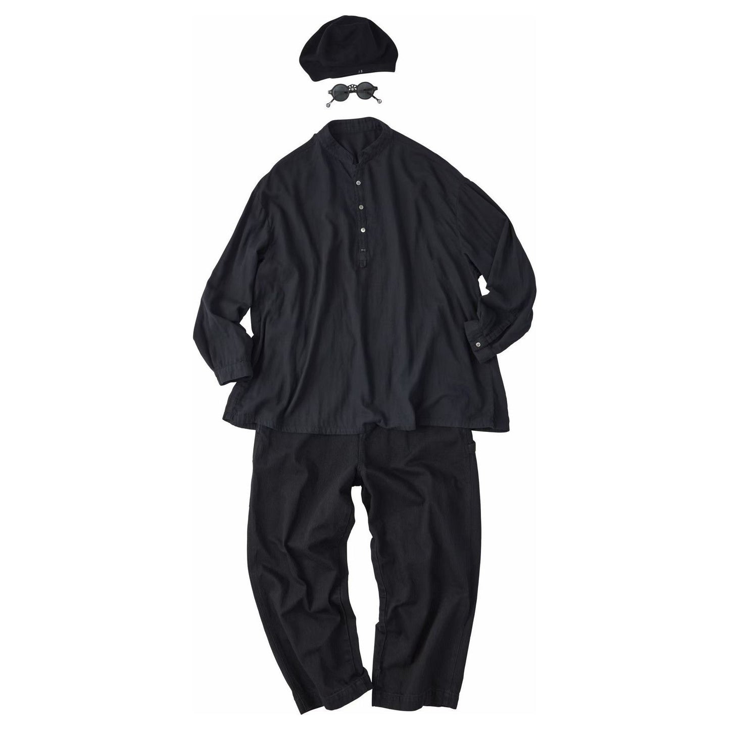 GABARDINE STAND COLLAR LONG SMOCK SHIRT