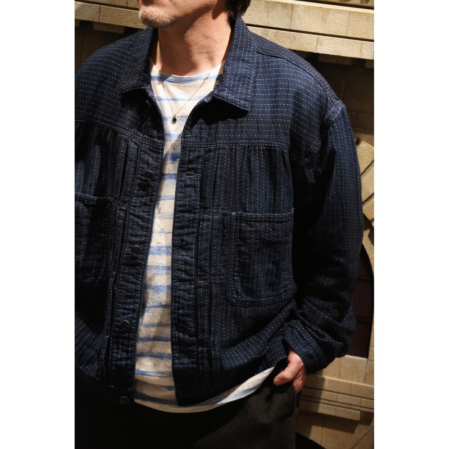 SASHIKO STRIPE SHORT JACKET