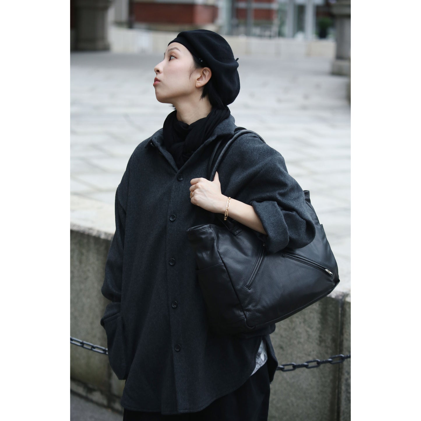 PC RIDERS LEATHER TOTE BAG L W/SILVER ZIPPER