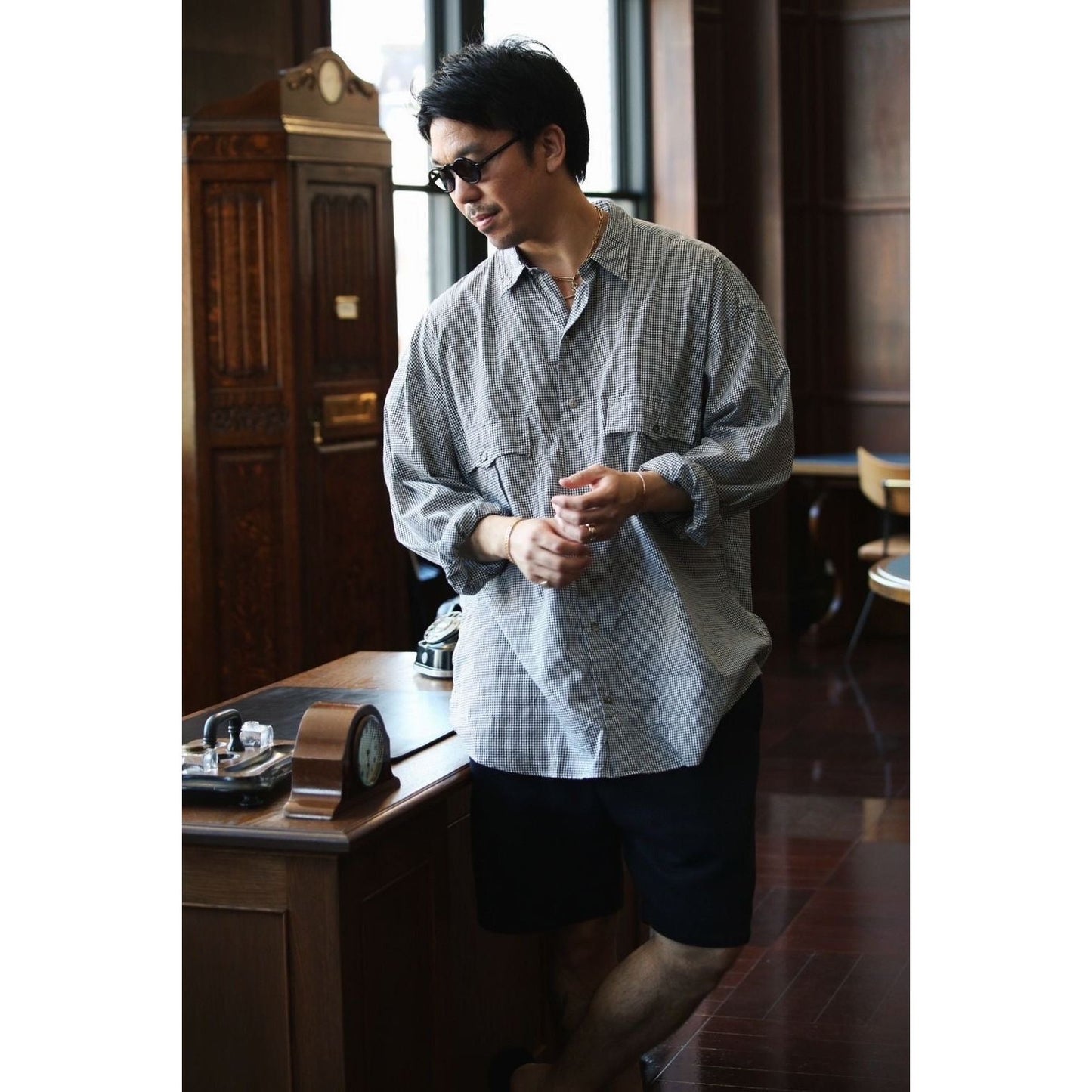 "PC EXCLUSIVE" ROLL UP GINGHAM CHECK SHIRT (PORTER CLASSIC ORIGINAL 140/2 GINGHAM)