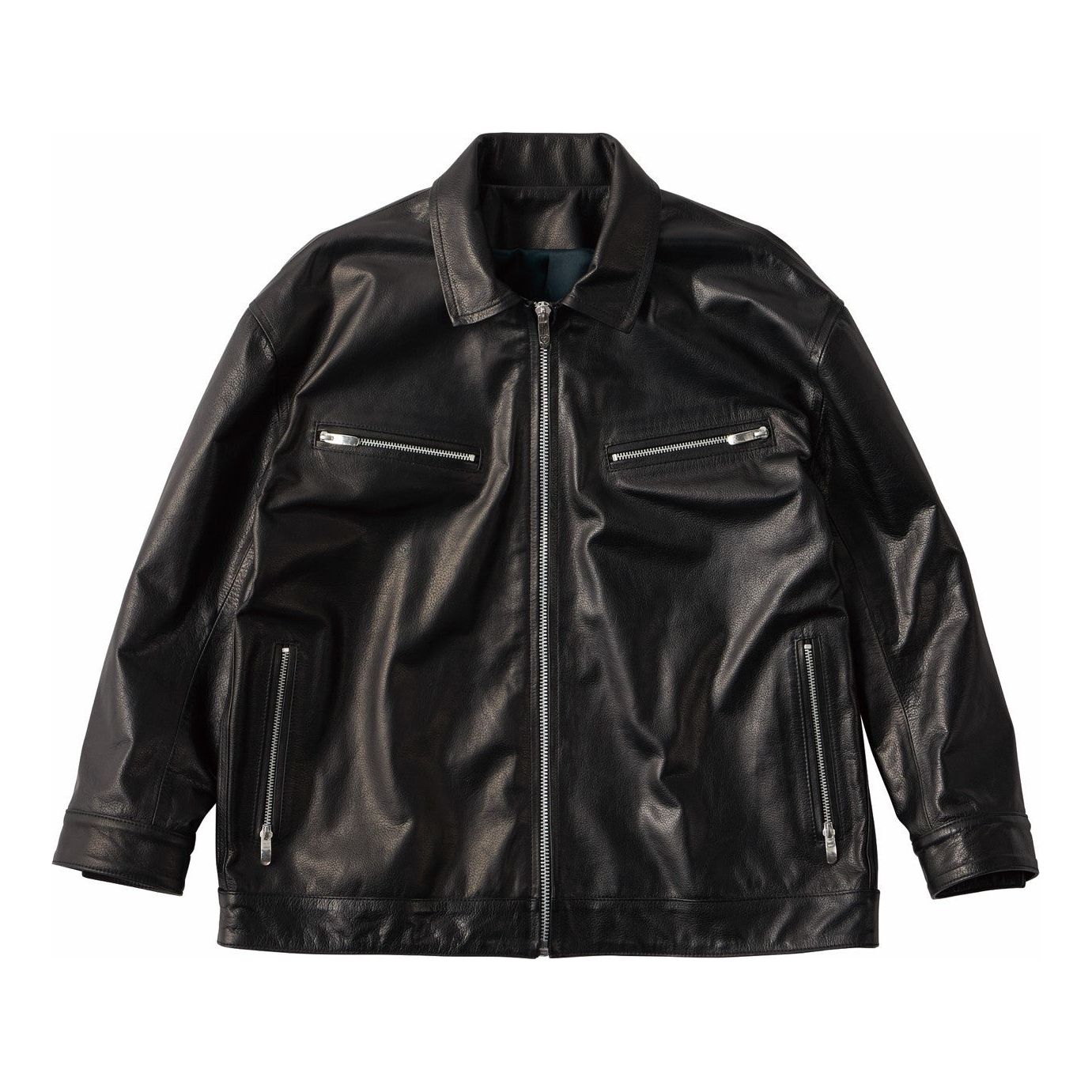 PC SINGLE LEATHER RIDERS JACKET W/LOVE&PEACE SILVER