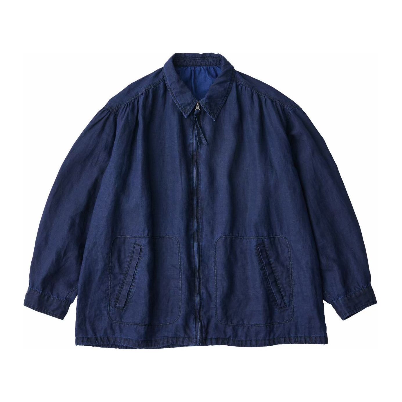 FARMER`S LINEN GATHERED ZIP UP JACKET