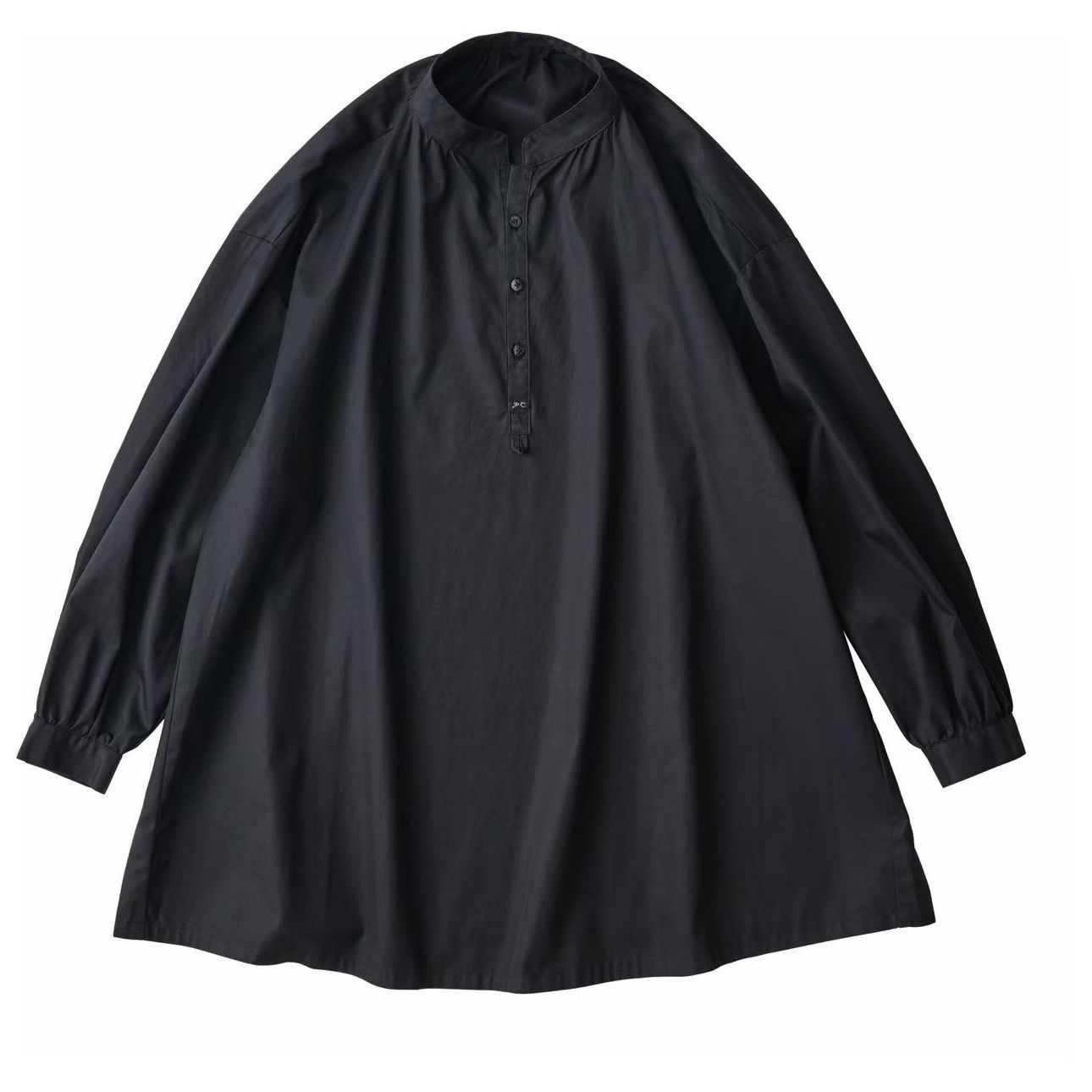 GABARDINE STAND COLLAR LONG SMOCK SHIRT