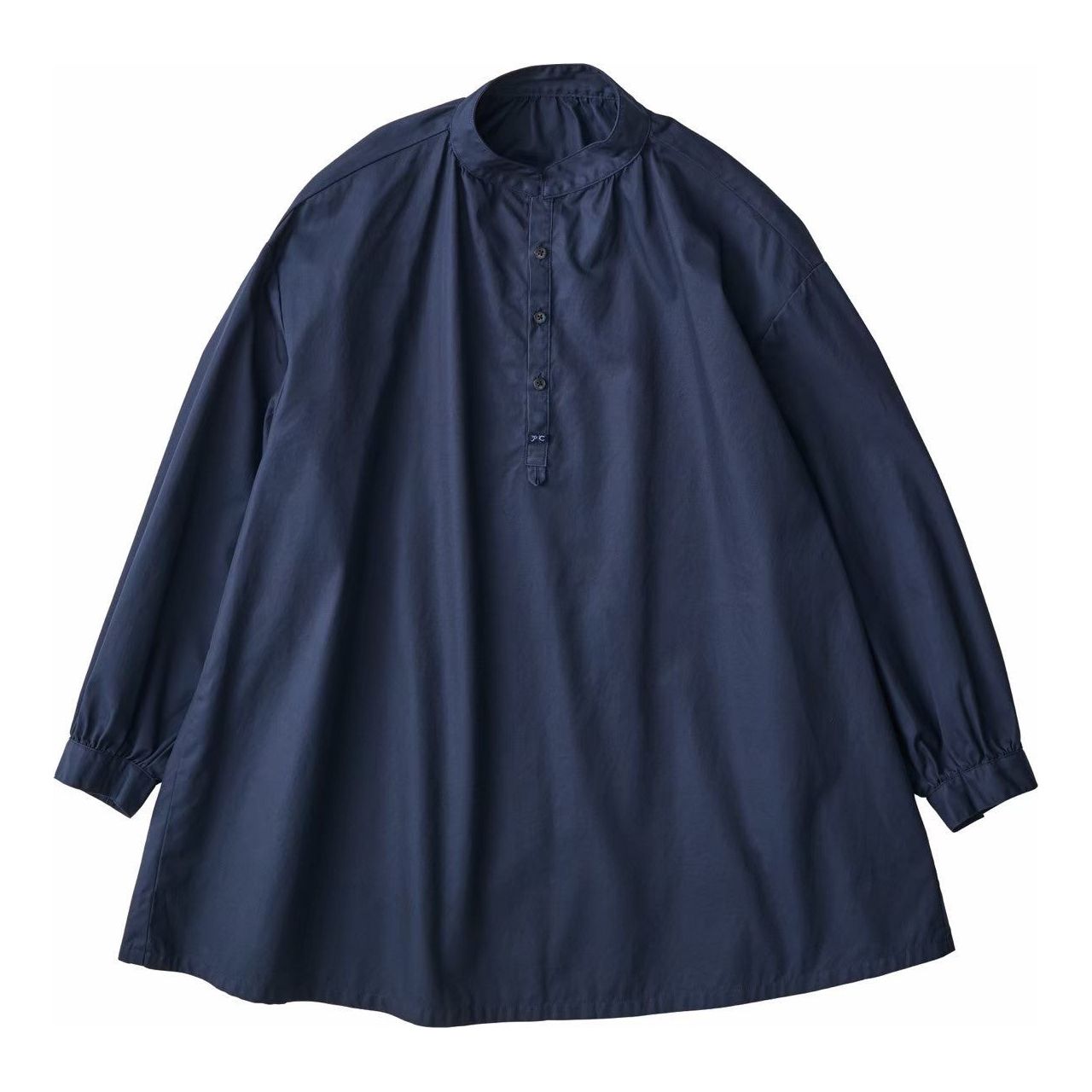GABARDINE STAND COLLAR LONG SMOCK SHIRT