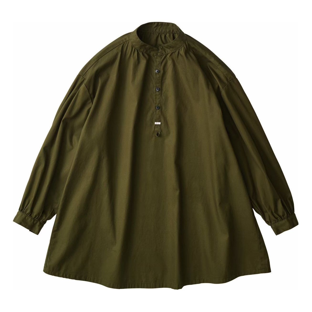 GABARDINE STAND COLLAR LONG SMOCK SHIRT