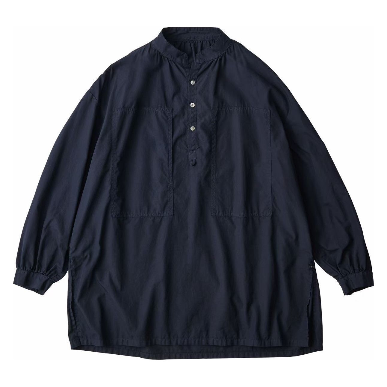 STAND COLLAR LONG SMOCK SHIRT (NILE GIZA COTTON)