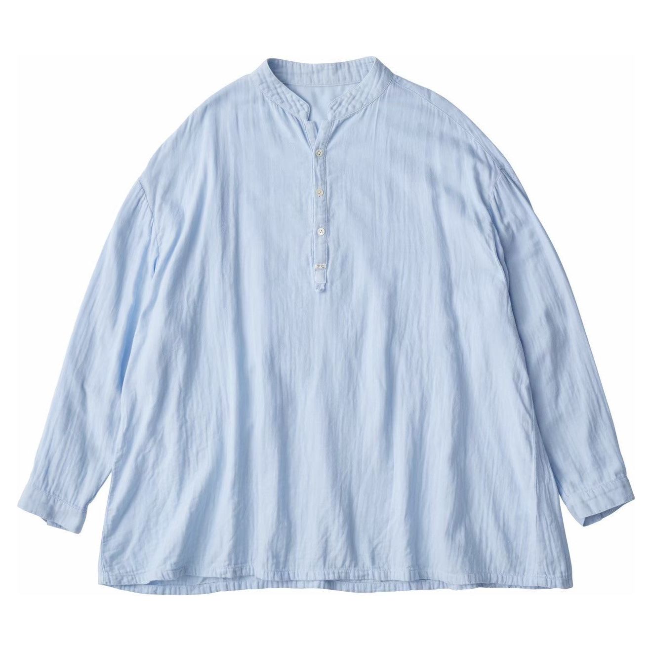 SUVIN GOLD GAUZE STAND COLLAR LONG SMOCK SHIRT