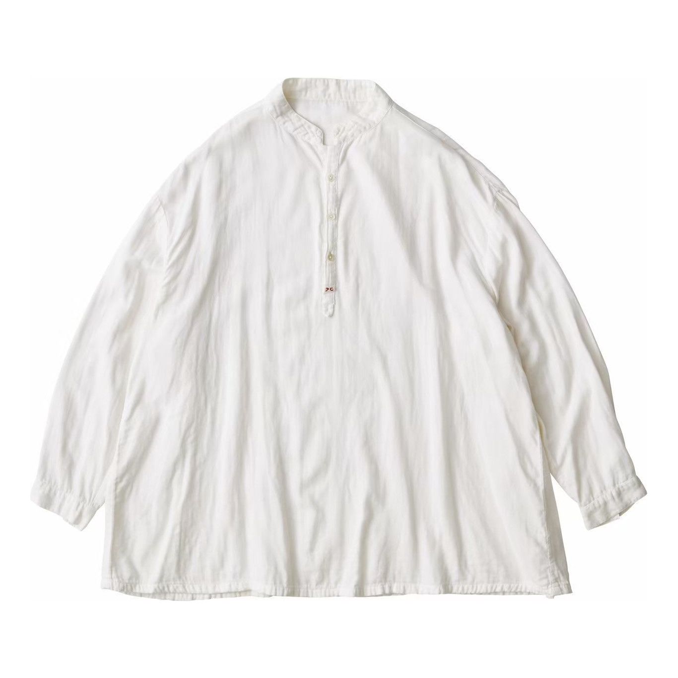 SUVIN GOLD GAUZE STAND COLLAR LONG SMOCK SHIRT