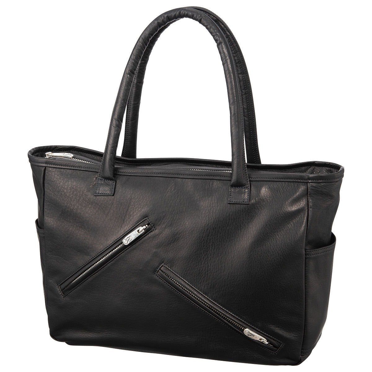 PC RIDERS LEATHER TOTE BAG M W/SILVER ZIPPER