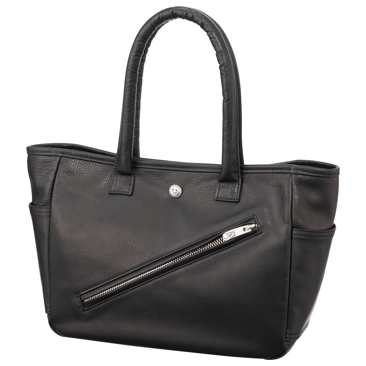 PC RIDERS LEATHER TOTE BAG S W/LOVE & PEACE SILVER