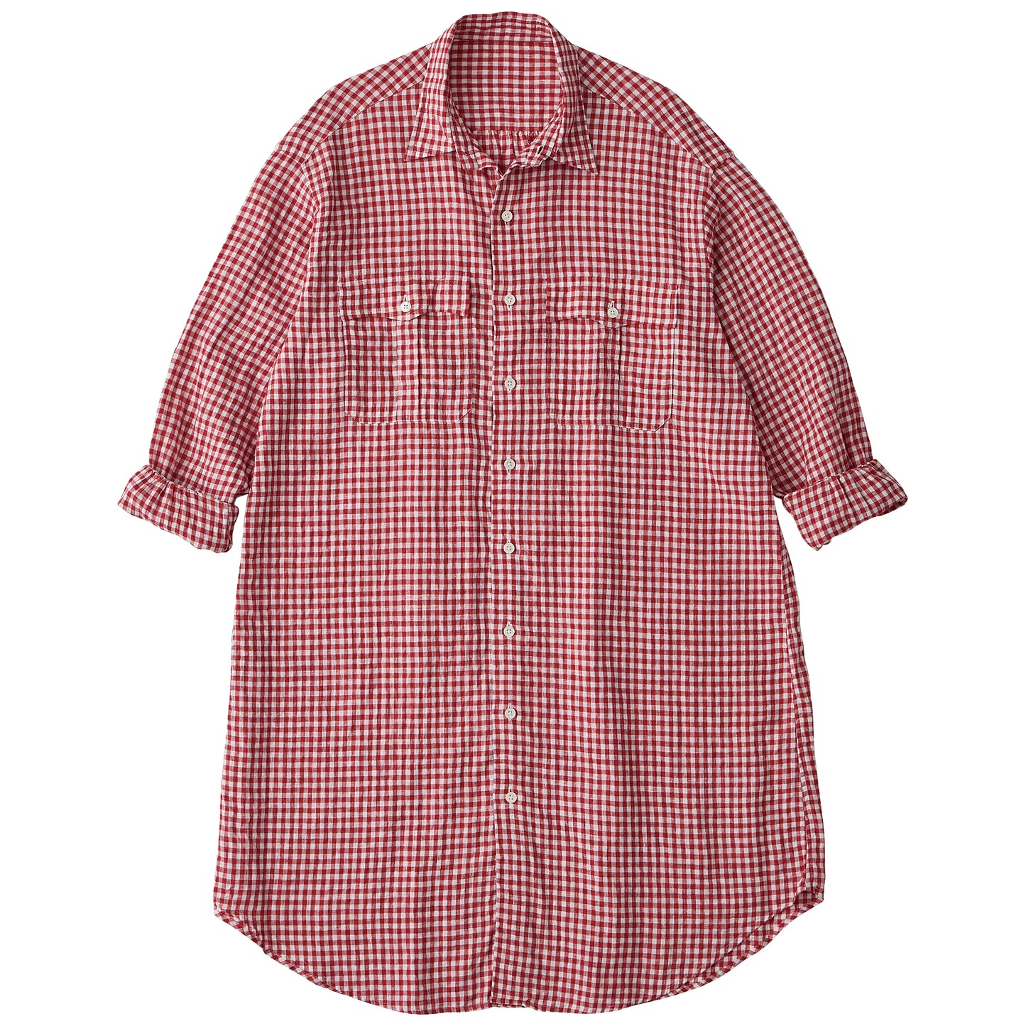 ROLL UP LINEN GINGHAM CHECK SHIRT DRESS