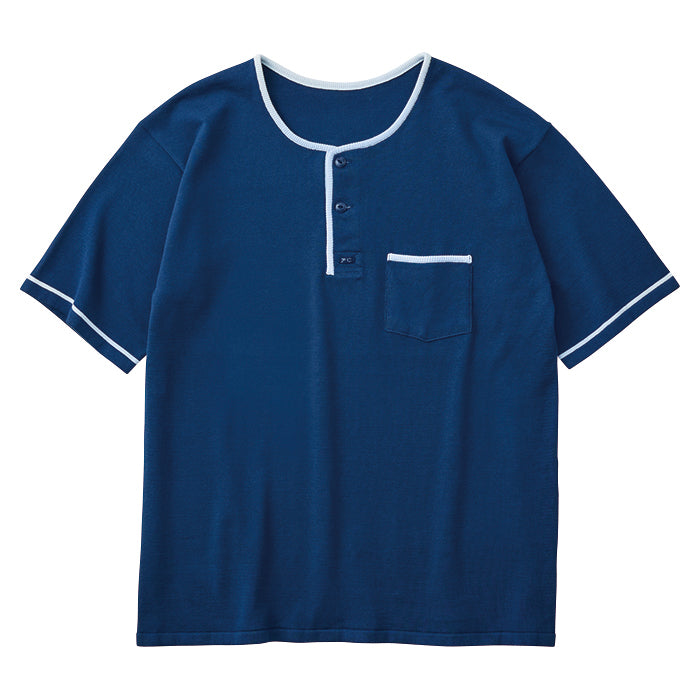 SUMMER COTTON HENLEY NECK T-SHIRT