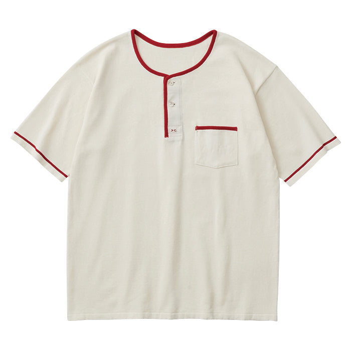 SUMMER COTTON WHITE HENLEY NECK T-SHIRT