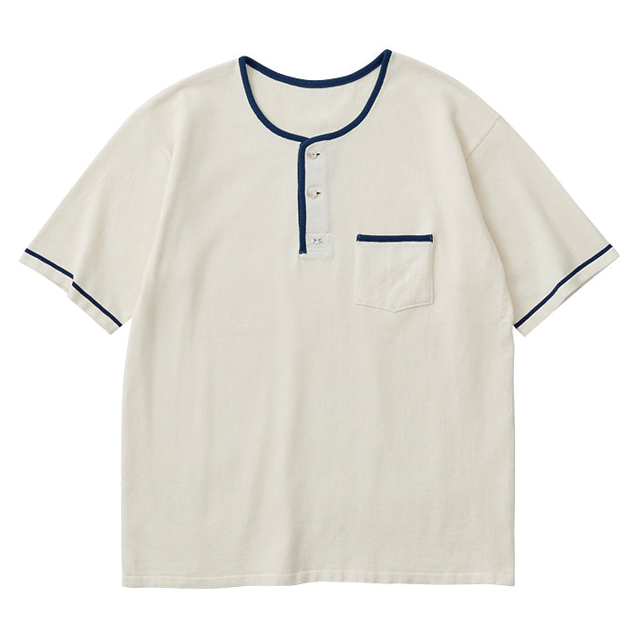 SUMMER COTTON WHITE HENLEY NECK T-SHIRT