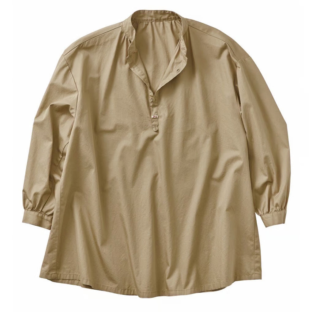 GABARDINE STAND COLLAR LONG SMOCK SHIRT
