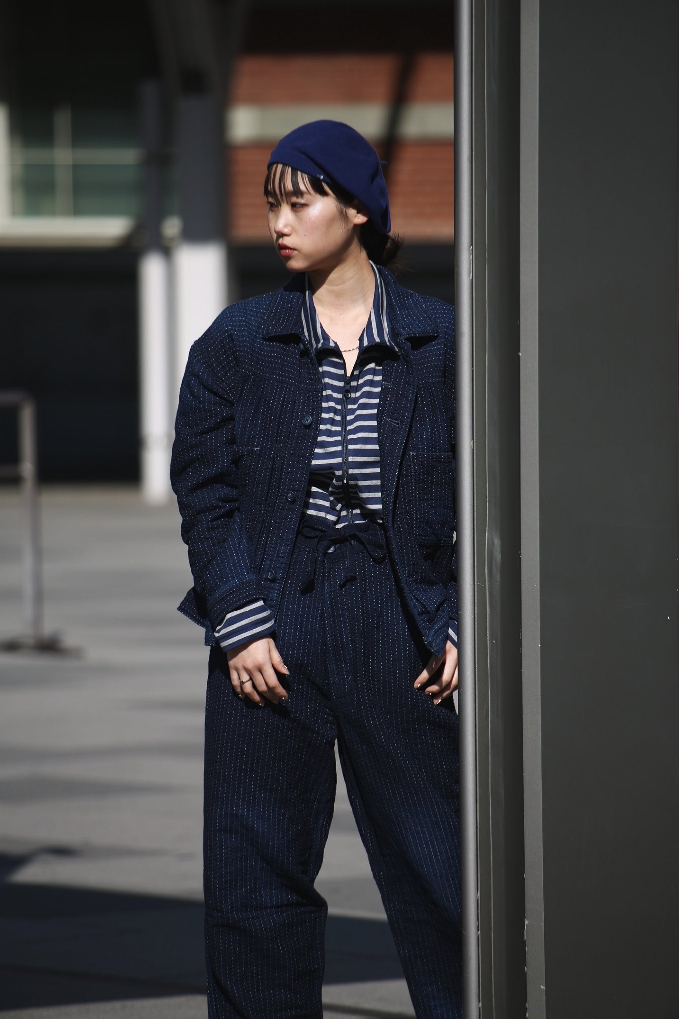 SASHIKO STRIPE WIDE TAPERED PANTS