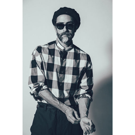 BLOCK CHECK STAND COLLAR SHIRT