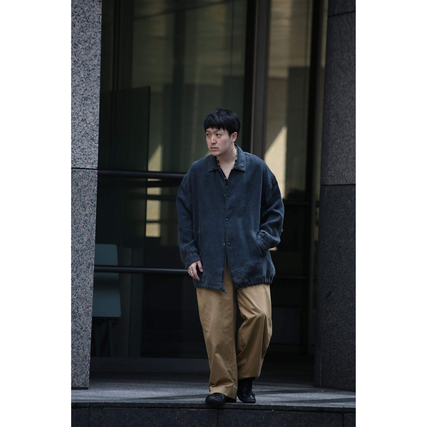 BLACK LINEN COACH JACKET