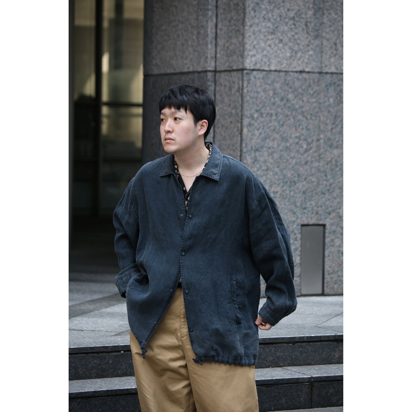 BLACK LINEN COACH JACKET