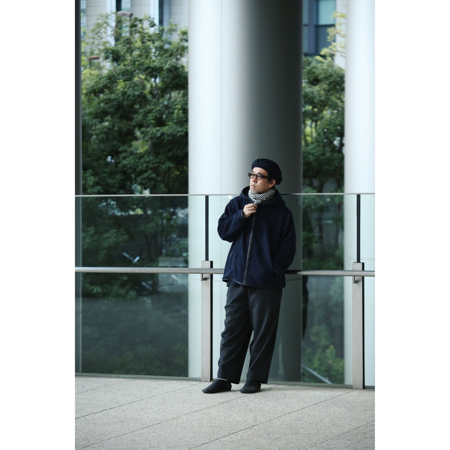 CASHMERE ZIP UP HOOD JACKET W/LEATHER PIPING(ENTREFINO)