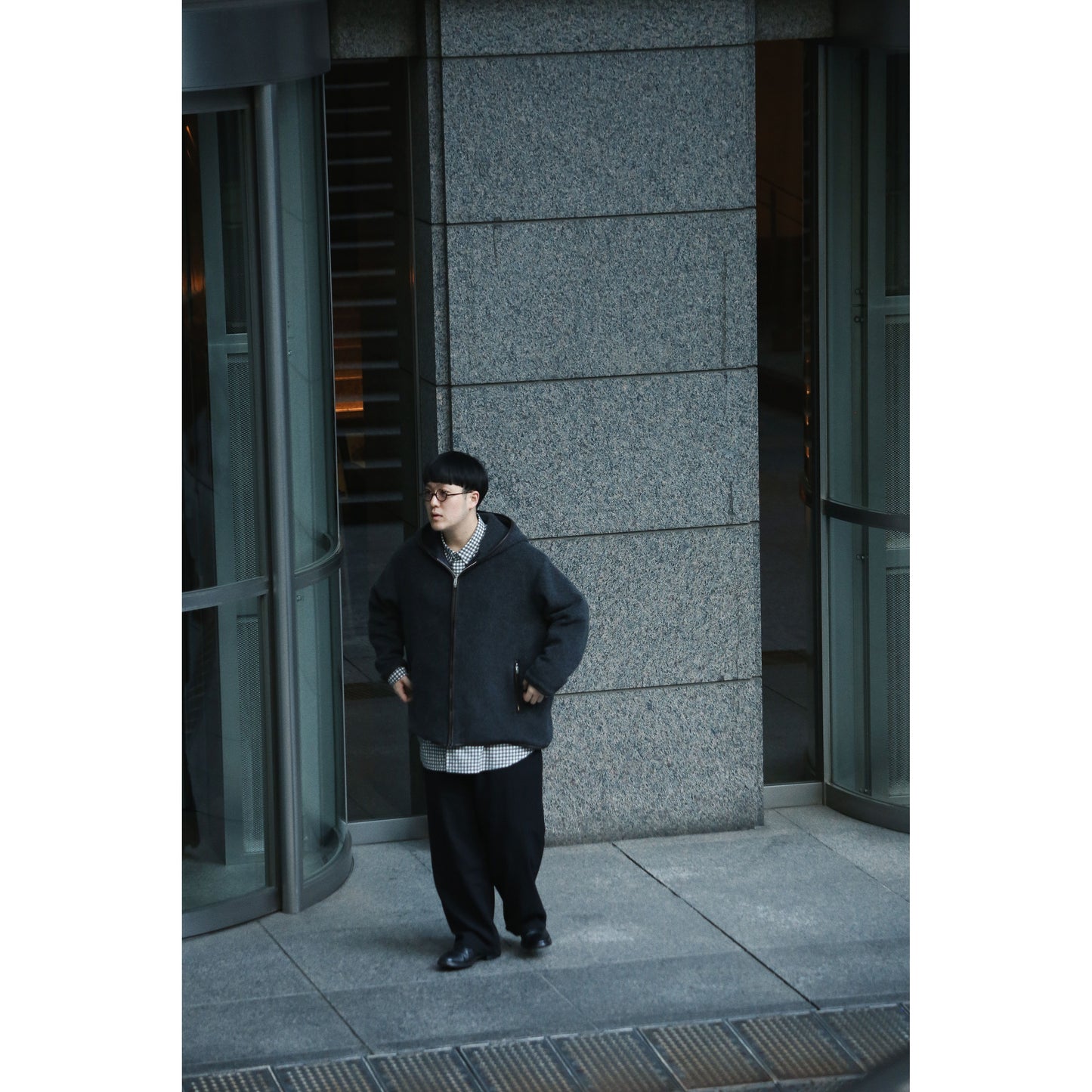 CASHMERE ZIP UP HOOD JACKET W/LEATHER PIPING(ENTREFINO)