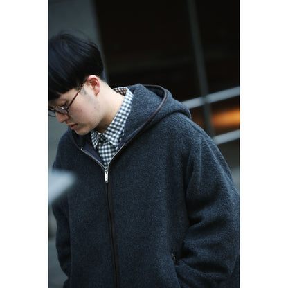 CASHMERE ZIP UP HOOD JACKET W/LEATHER PIPING(ENTREFINO)