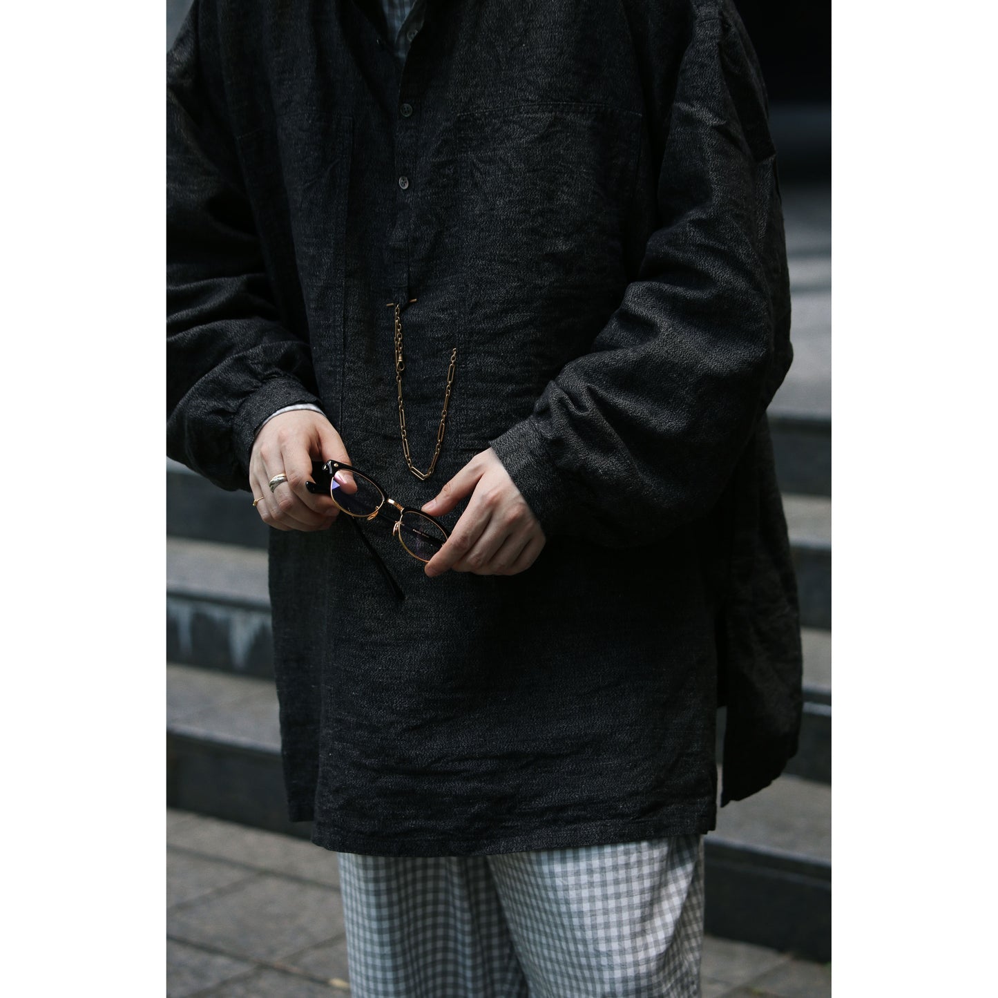 "PC EXCLUSIVE" BRESSON STAND COLLAR LONG SMOCK SHIRT