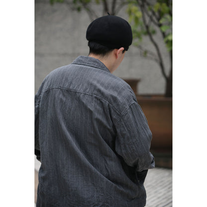 PIN STRIPE LINEN COTTON ZIP UP JACKET W / LOVE & PEACE SILVER