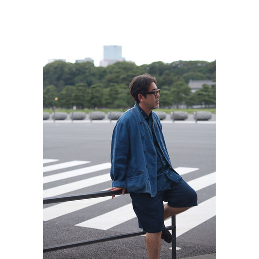 INDIGO LINEN SHORT RIDERS JACKET