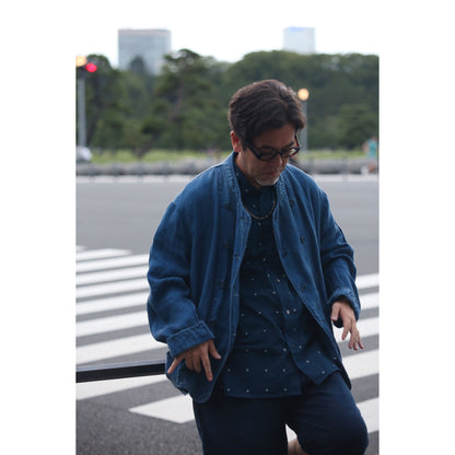 INDIGO LINEN SHORT RIDERS JACKET