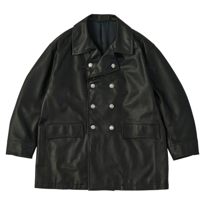 LEATHER DRUG STORE JACKET W/SILVER BUTTONS