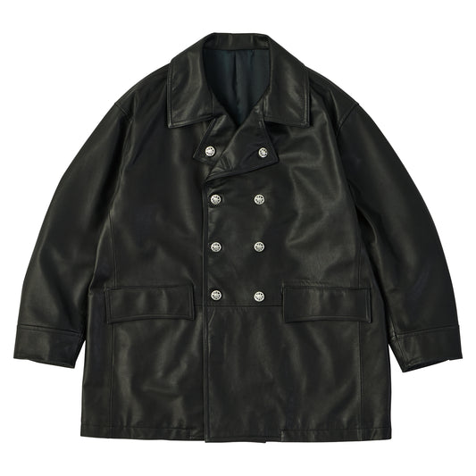LEATHER DRUG STORE JACKET W/SILVER BUTTONS