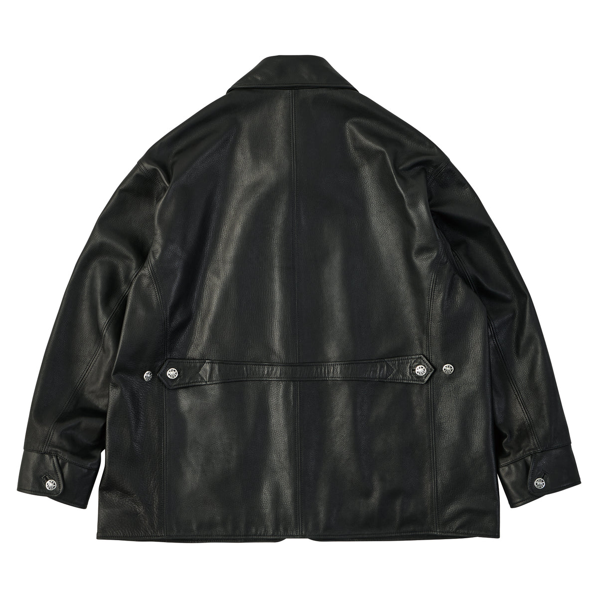 LEATHER CAR COAT W / SILVER BUTTONS