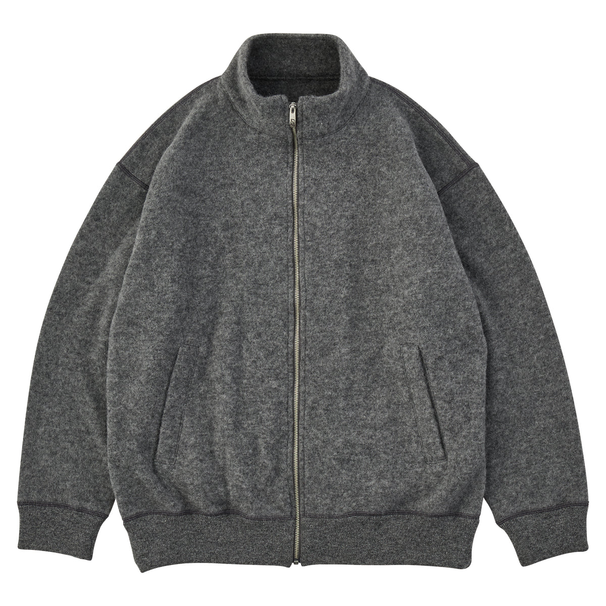 BABY ALPACA / CASHMERE DOUBLE FACE ZIP UP JACKET W / SILVER ZIPPER