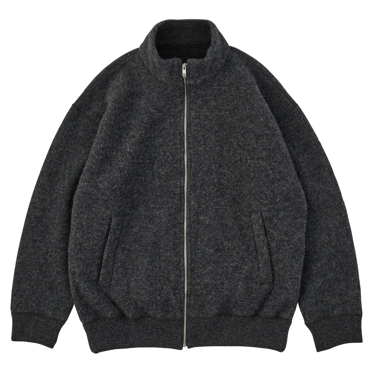 BABY ALPACA / CASHMERE DOUBLE FACE ZIP UP JACKET W / SILVER ZIPPER