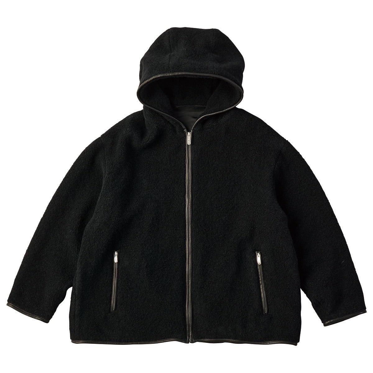 CASHMERE ZIP UP HOOD JACKET W/LEATHER PIPING(ENTREFINO)