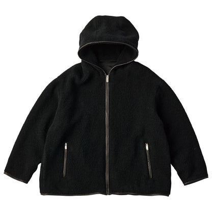 CASHMERE ZIP UP HOOD JACKET W/LEATHER PIPING(ENTREFINO)