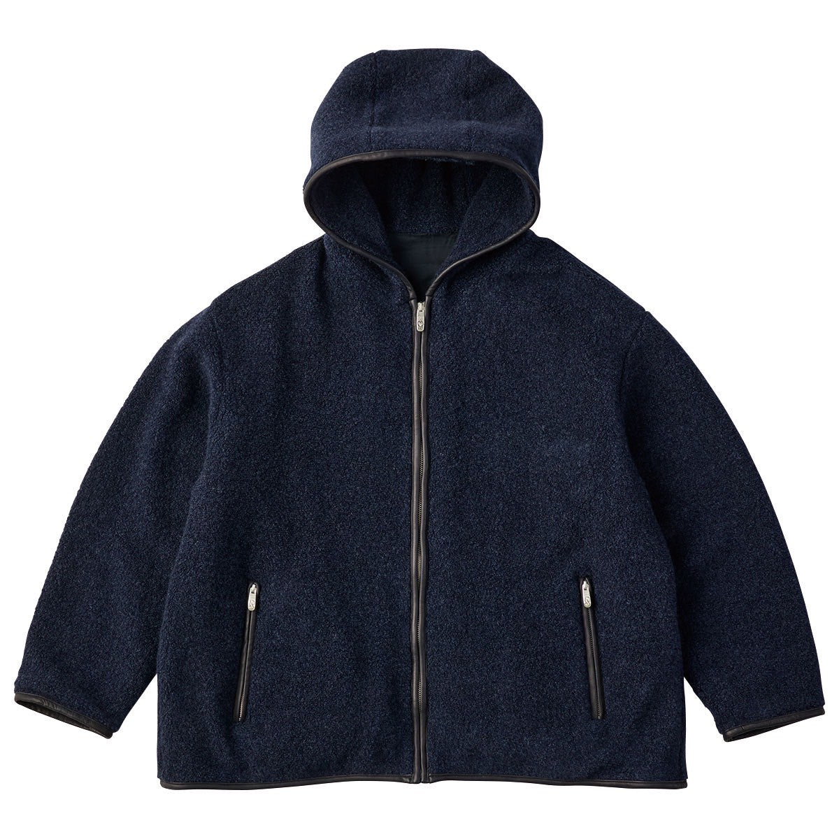 CASHMERE ZIP UP HOOD JACKET W/LEATHER PIPING(ENTREFINO)