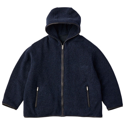 CASHMERE ZIP UP HOOD JACKET W/LEATHER PIPING(ENTREFINO)
