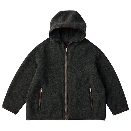 CASHMERE ZIP UP HOOD JACKET W/LEATHER PIPING(ENTREFINO)