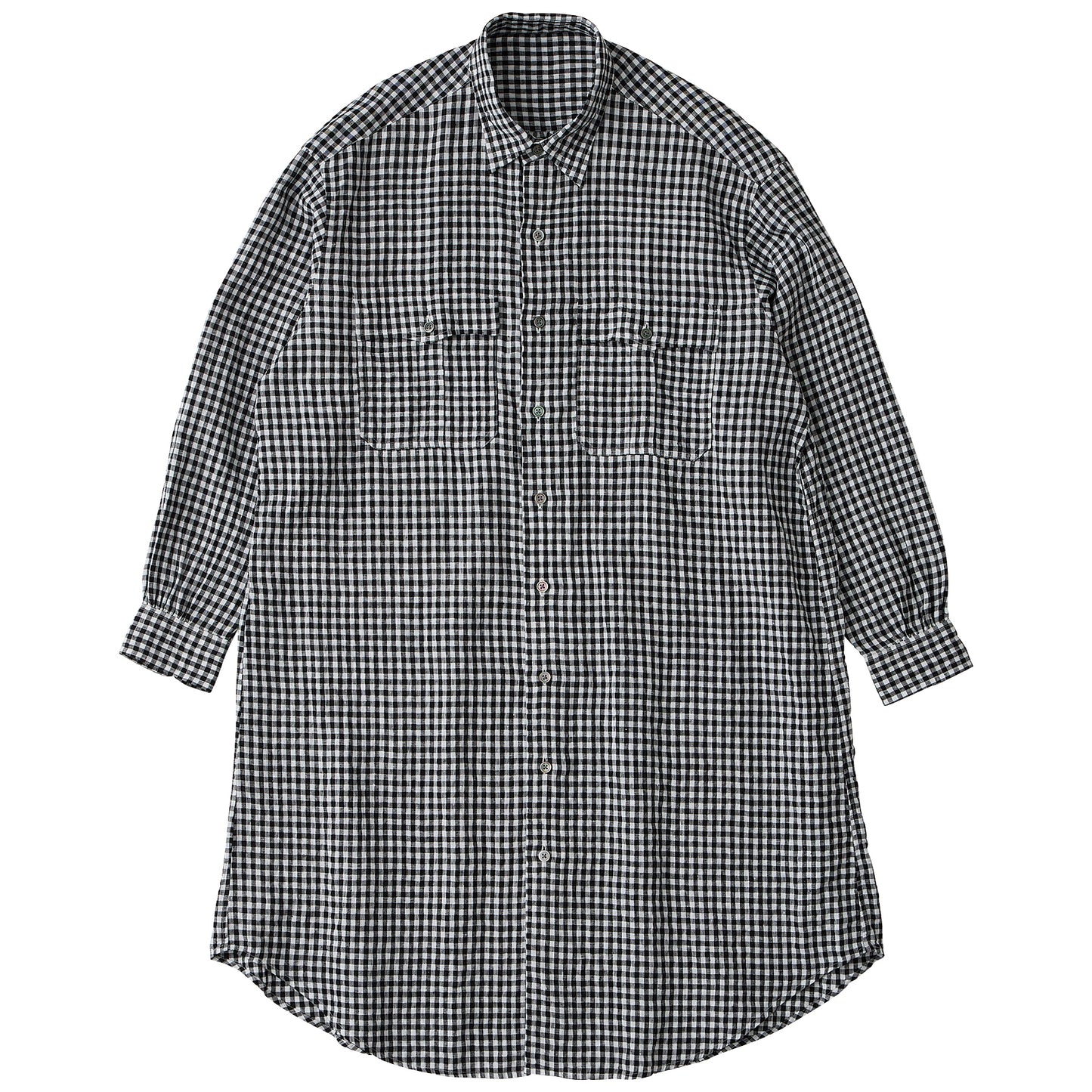 ROLL UP LINEN GINGHAM CHECK SHIRT DRESS