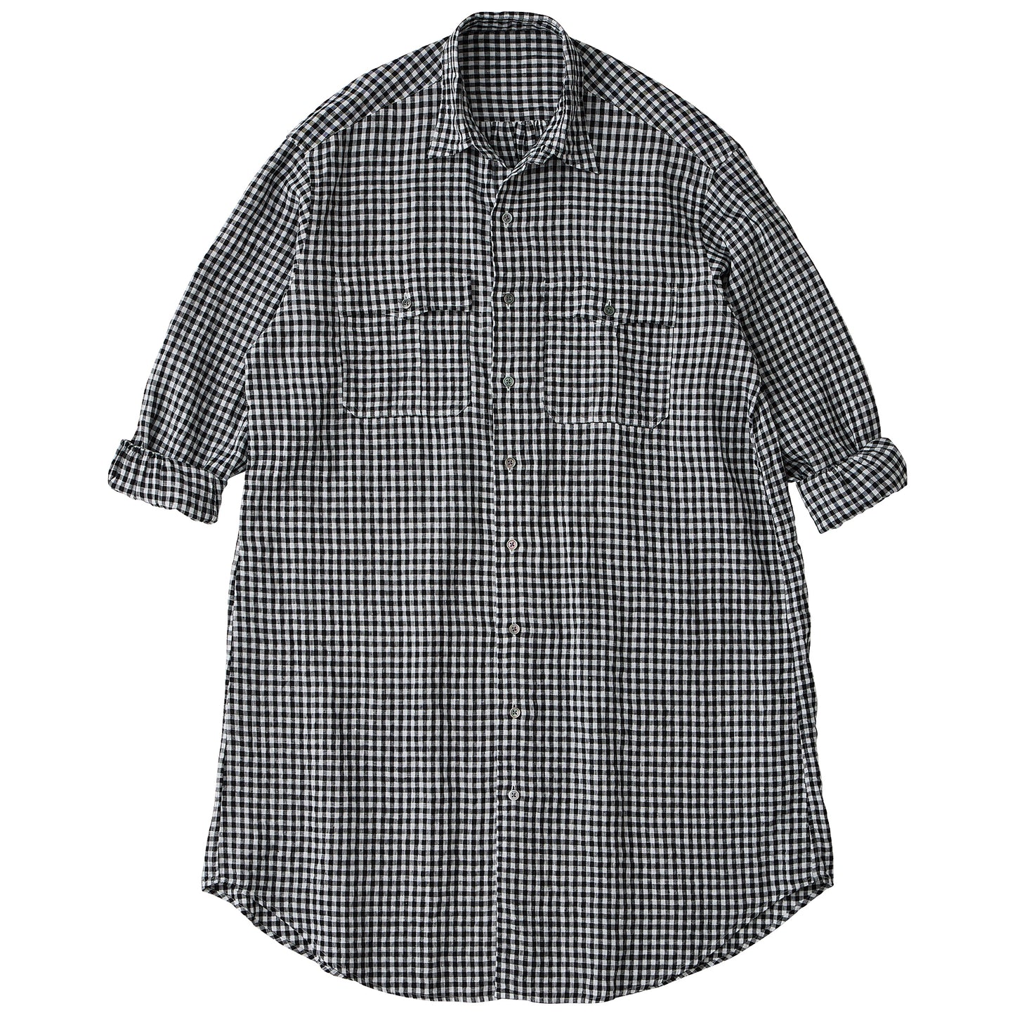 ROLL UP LINEN GINGHAM CHECK SHIRT DRESS