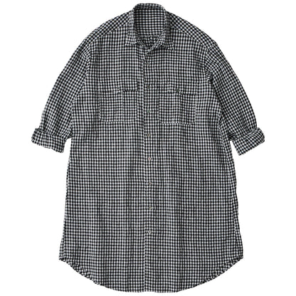 ROLL UP LINEN GINGHAM CHECK SHIRT DRESS