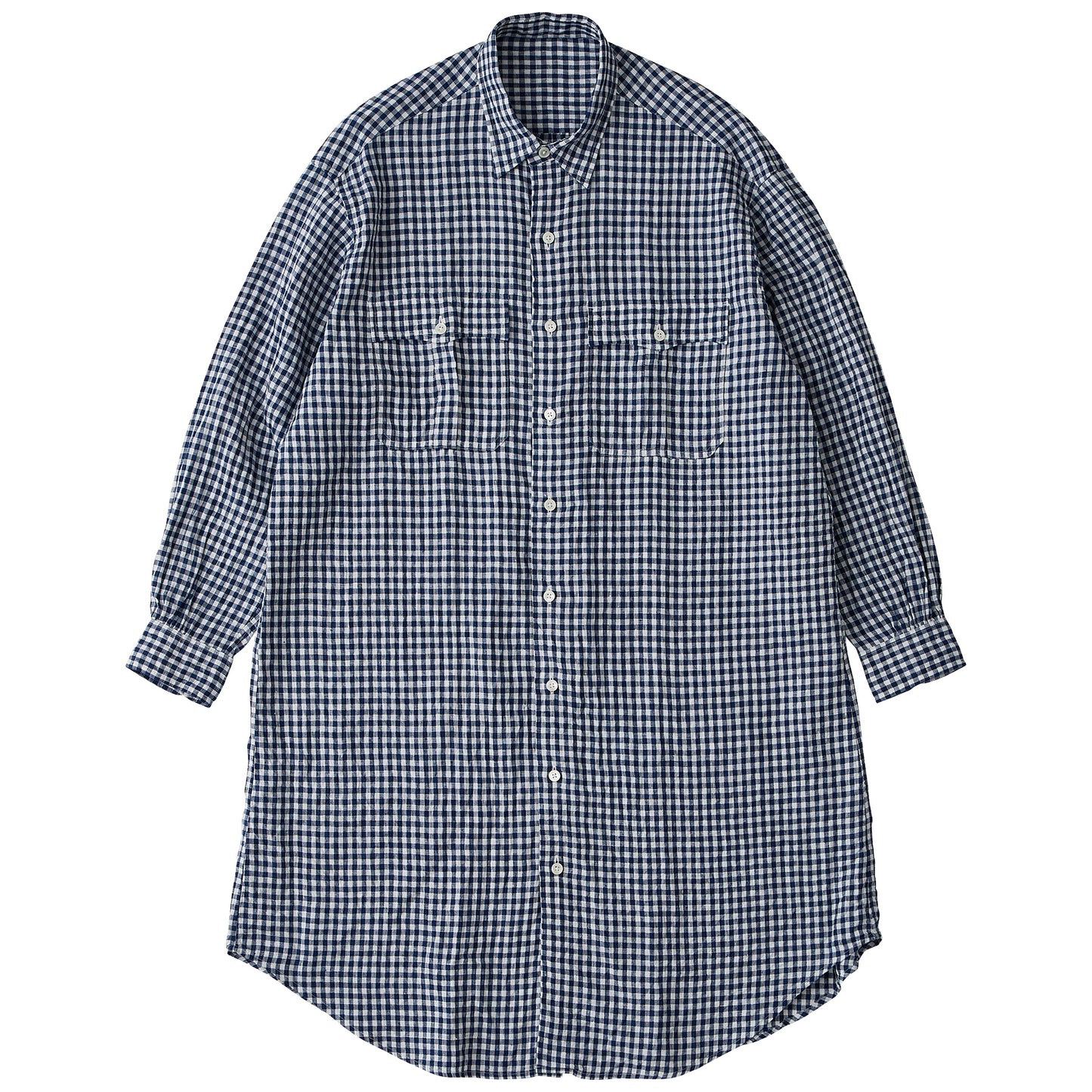 ROLL UP LINEN GINGHAM CHECK SHIRT DRESS