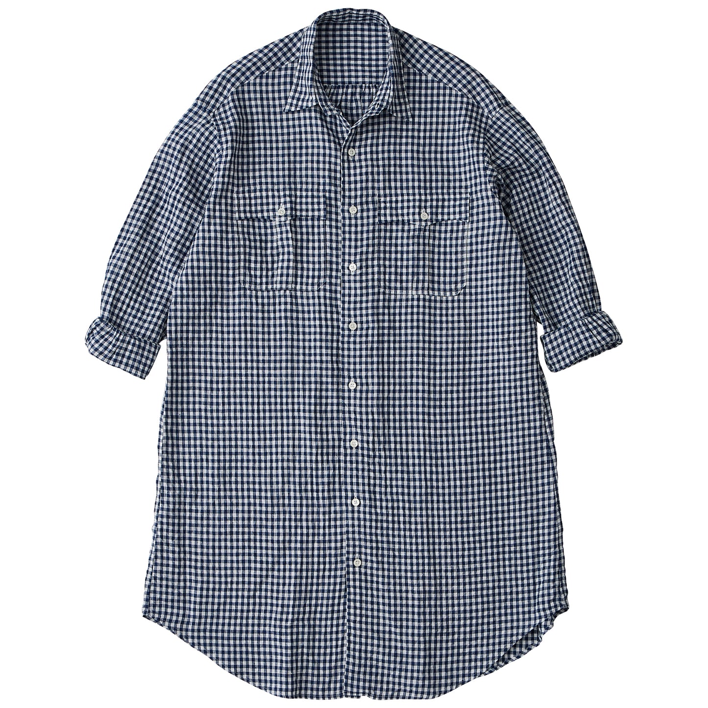 ROLL UP LINEN GINGHAM CHECK SHIRT DRESS
