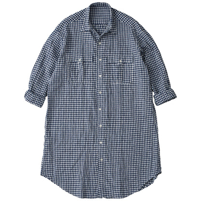 ROLL UP LINEN GINGHAM CHECK SHIRT DRESS
