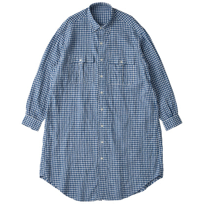 ROLL UP LINEN GINGHAM CHECK SHIRT DRESS
