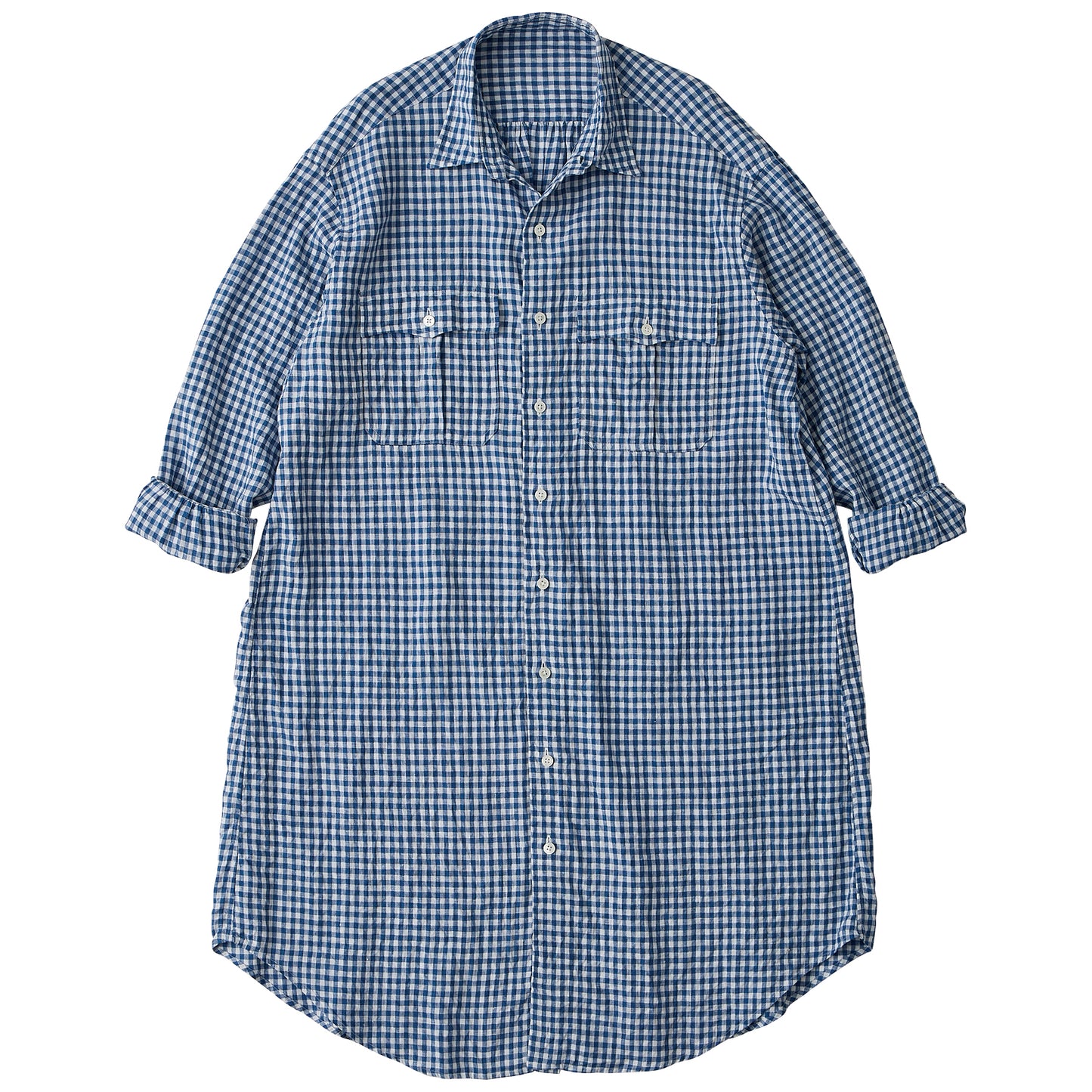 ROLL UP LINEN GINGHAM CHECK SHIRT DRESS