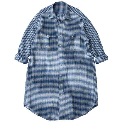 ROLL UP LINEN GINGHAM CHECK SHIRT DRESS