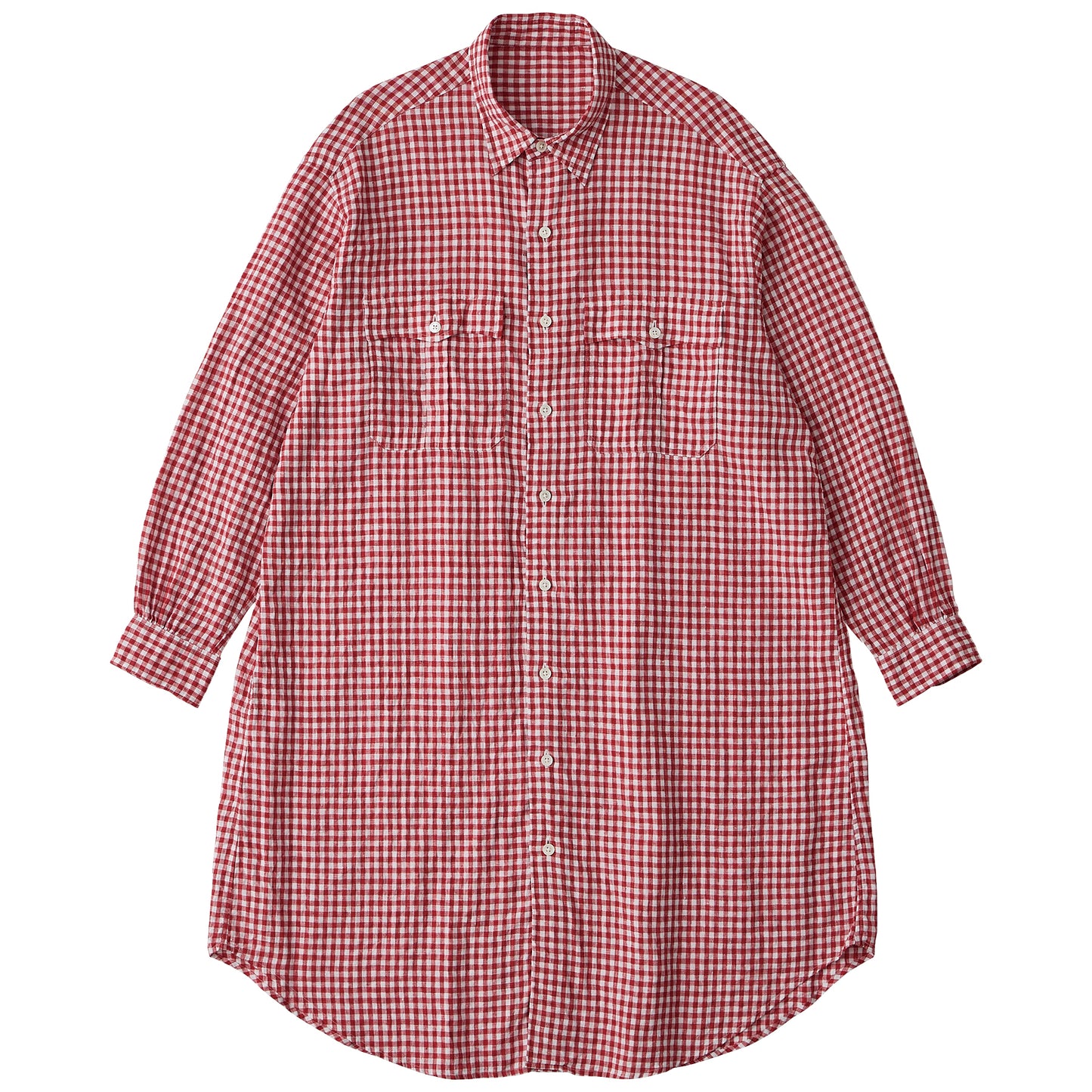 ROLL UP LINEN GINGHAM CHECK SHIRT DRESS